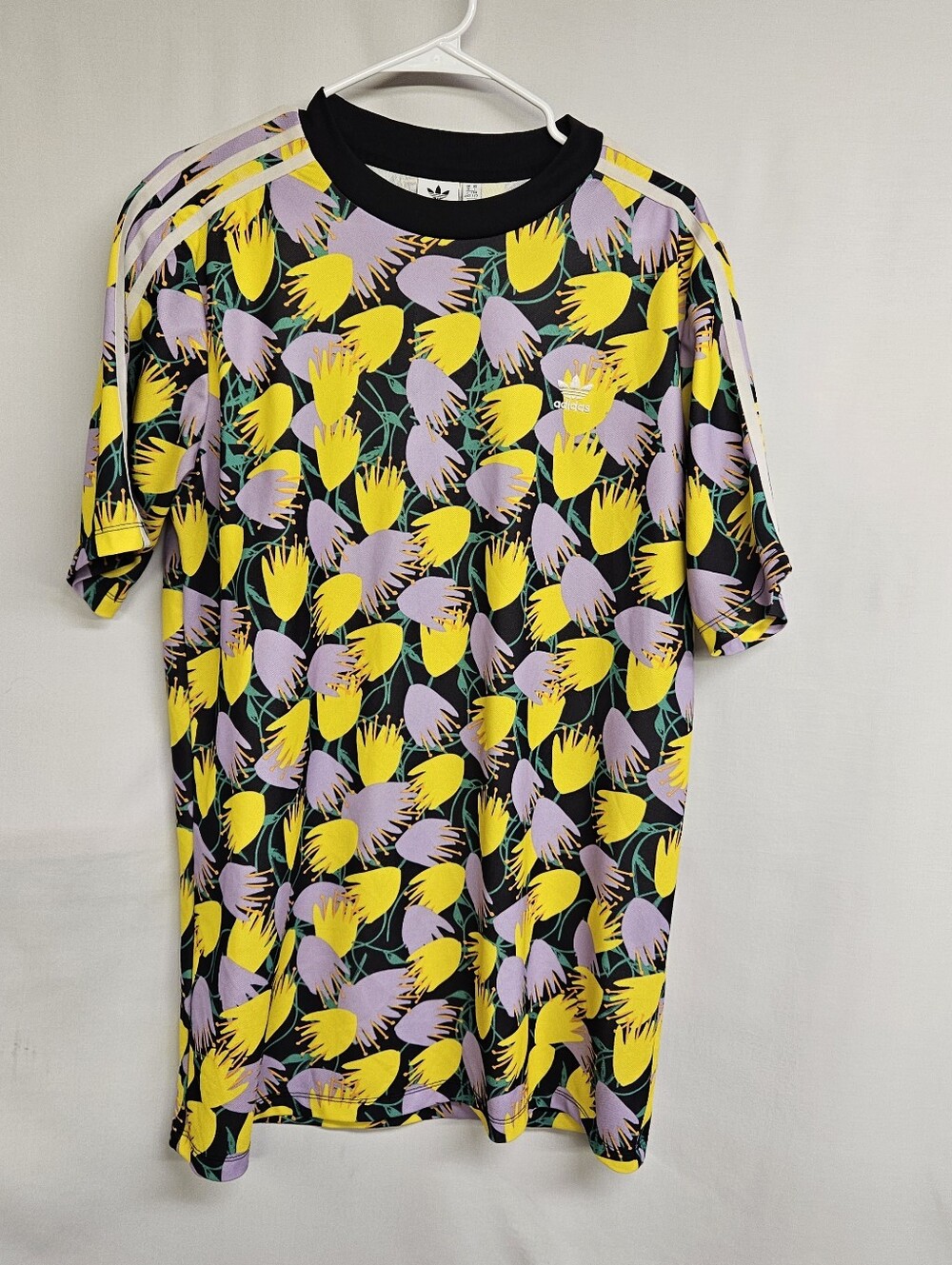 Adidas Originals Bellista Multicolor Tee Dress Womens Large 3 Stripe Floral AOP